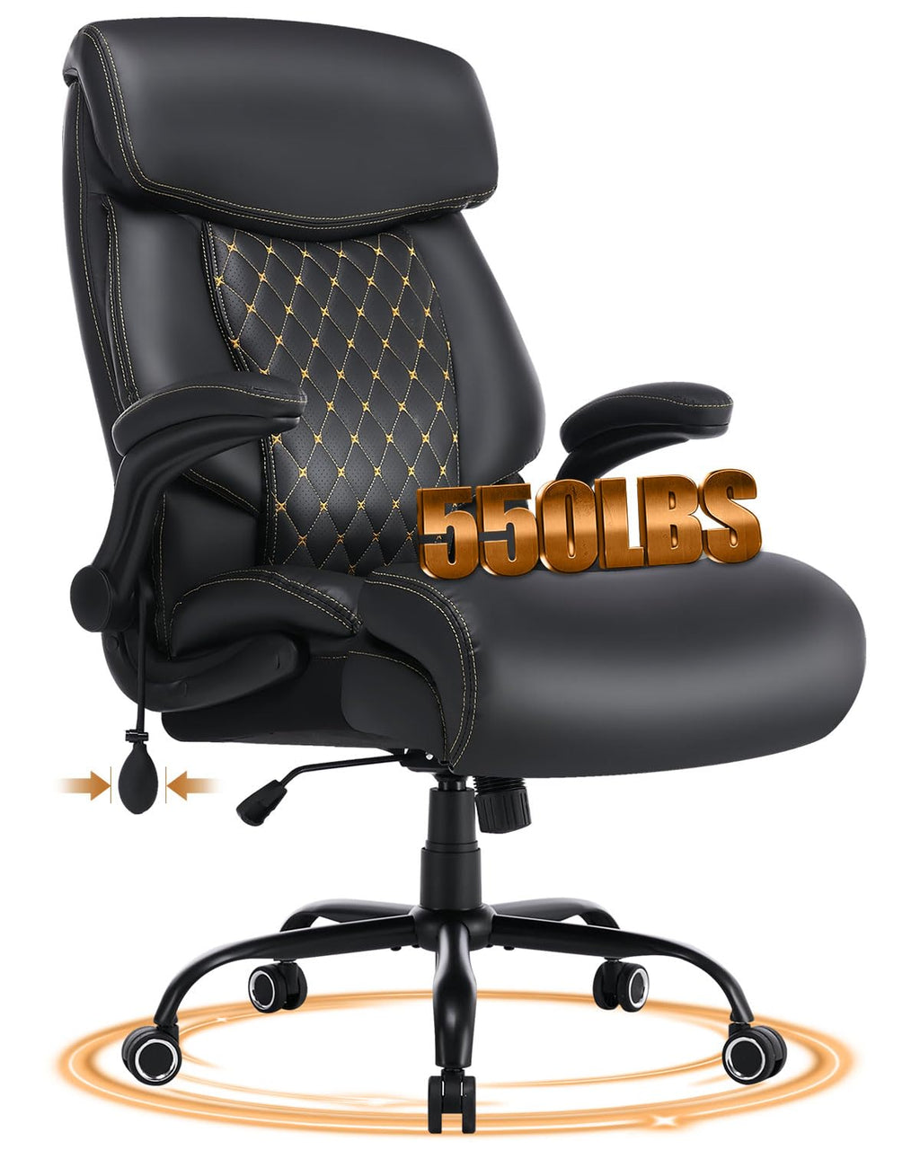 550lbs Big and Tall Office Chair for Heavy People,ergonomic Office Chair with Padded Flip-up Arms and Adjustable Lumbar Support,high Back
