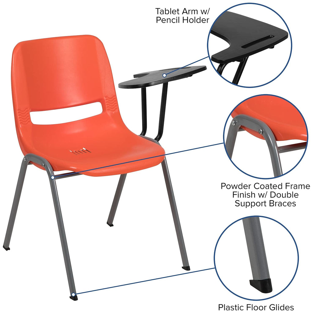 Flash Furniture Hercules Ergonomic Stack Chair with Gray Frame, Orange, Set of 1