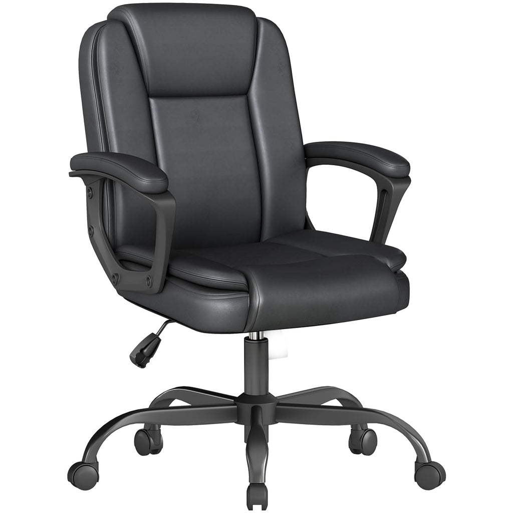 Keratee Executive Office Chair, Leather Desk Computer Chair with Armrests, Mid-back Swivel Adjustable Ergonomic Design for Home Office, 1pc,