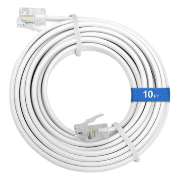 Uvital 10FT Phone Extension Cord, RJ11 Telephone Cord for Landline, White | Gold-Plated RJ11 Phone Cord for Landline, Telephone Extension Line Cable Wire, Fax Machine, Home Office, Easy to Install