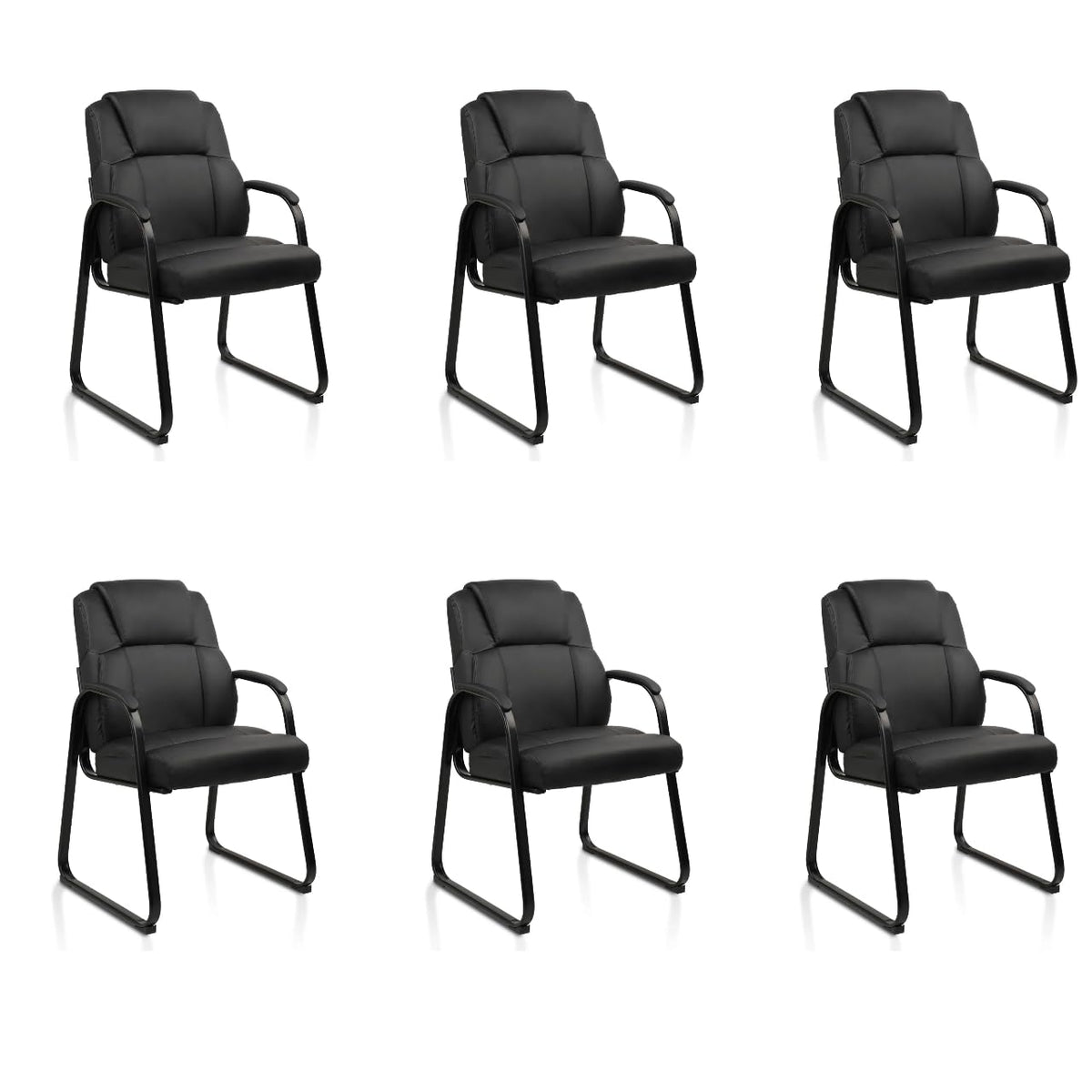 Clatina Leather Guest Chair with Padded Arm Rest for Reception Meeting Conference and Waiting Room Side Office Home Black with Sled Base 6 Pack