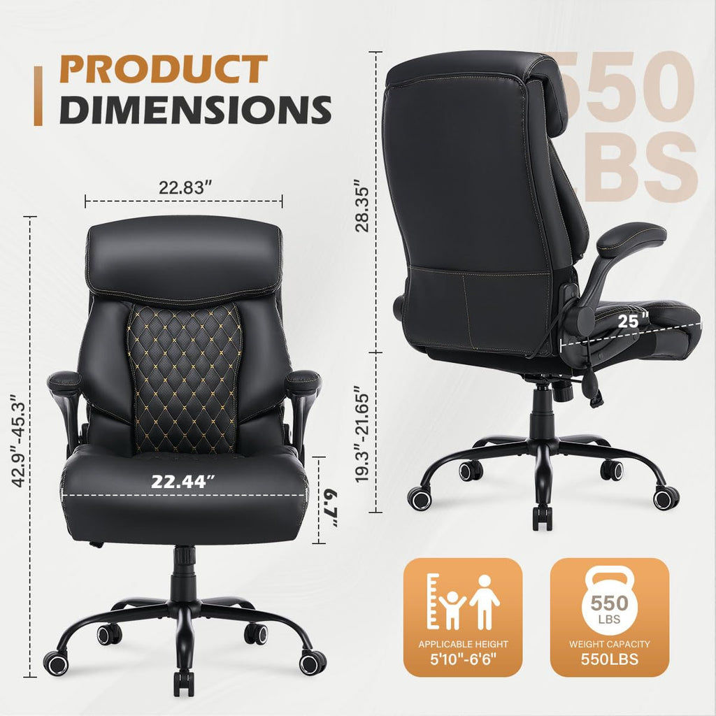 550lbs Big and Tall Office Chair for Heavy People,ergonomic Office Chair with Padded Flip-up Arms and Adjustable Lumbar Support,high Back