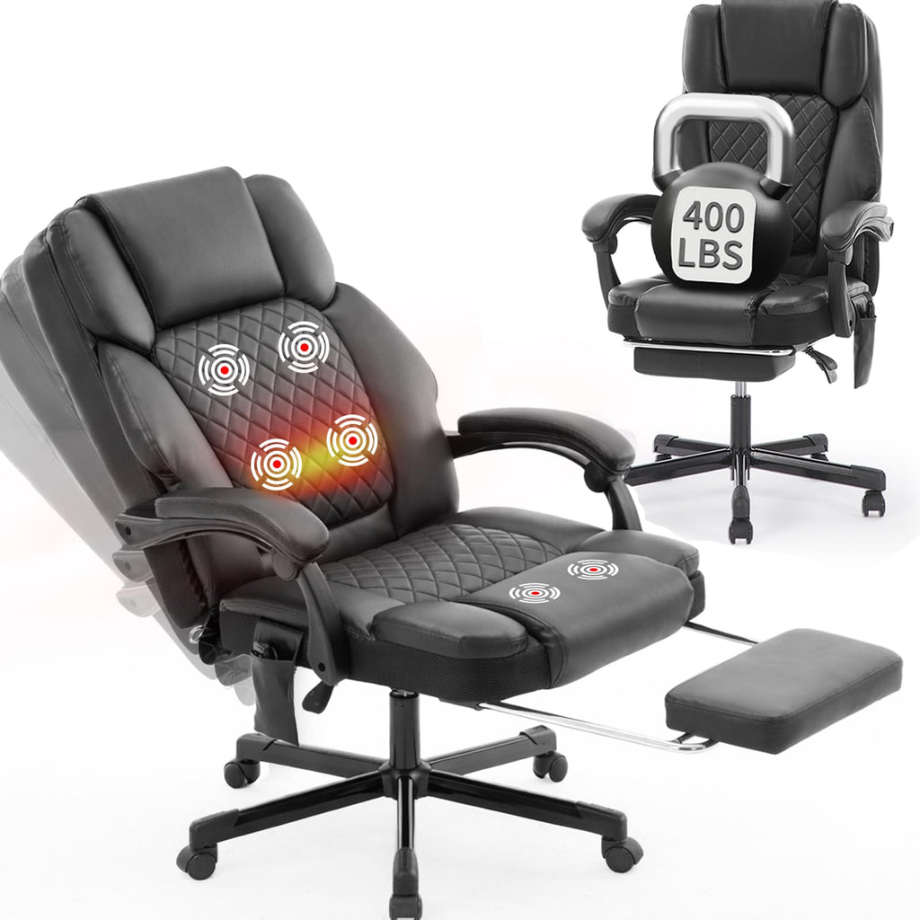 Massage Office Chair with Heat 6 Vibration Points,big and Tall Office Chair 400 Lbs,ergonomic Executive Home Office Desk Chair with