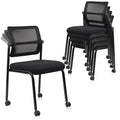 Clatina Stacking Armless Office Waiting Room Chair with Wheels, Stackable Mesh Guest Reception Desk Chairs with Adjustable Backrest for