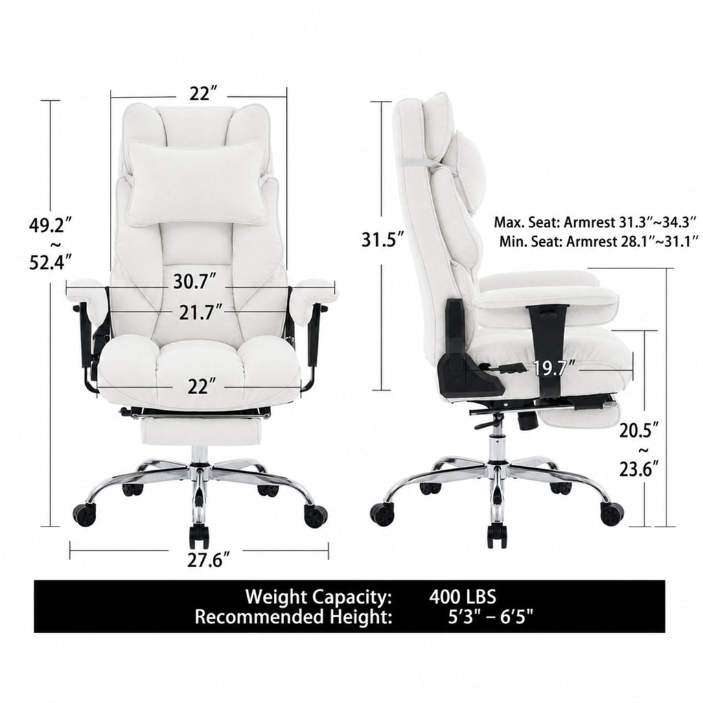 Mokodo Big and Tall Office Chair 400lbs, Breathable Fabric Executive Desk Chair with Pocket Spring Cushion, 155° Reclining Computer Chair with