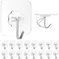 ZESLMG Adhesive Wall Hooks for Hanging, 16 Pack Self Sticky Hooks Heavy Duty 22lb Clear, Removable Shower Hook No Damage for Towel Key Coat Wreath Picture Outdoor Ceiling Bathroom Kitchen, Waterproof
