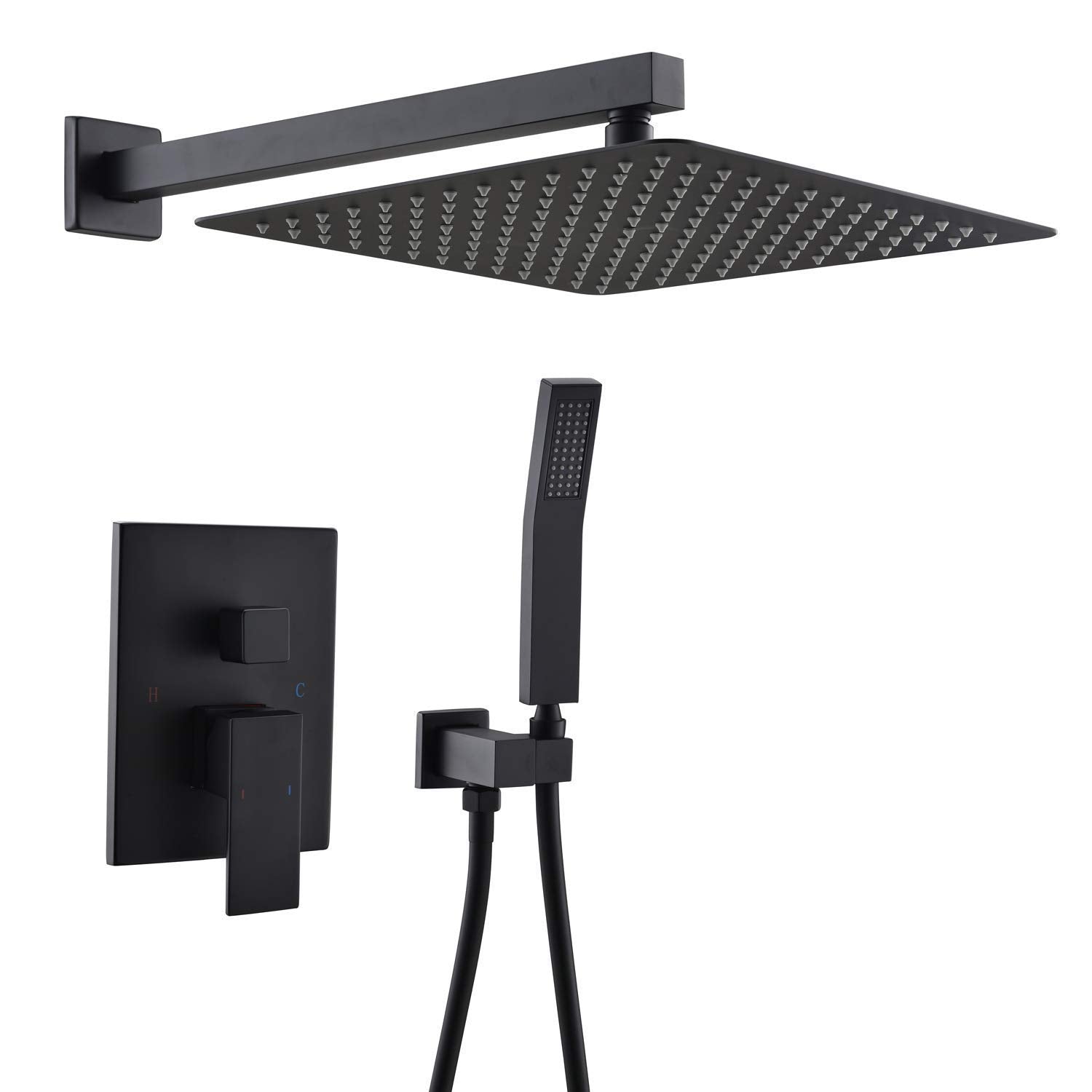 with High Pressure Rainfall Shower Head, Handheld Shower Head and Shower Faucet Valve, Bathroom Luxury Rain Mixer Shower Combo Set Wall Mounted, Black Rainfall Shower System 1