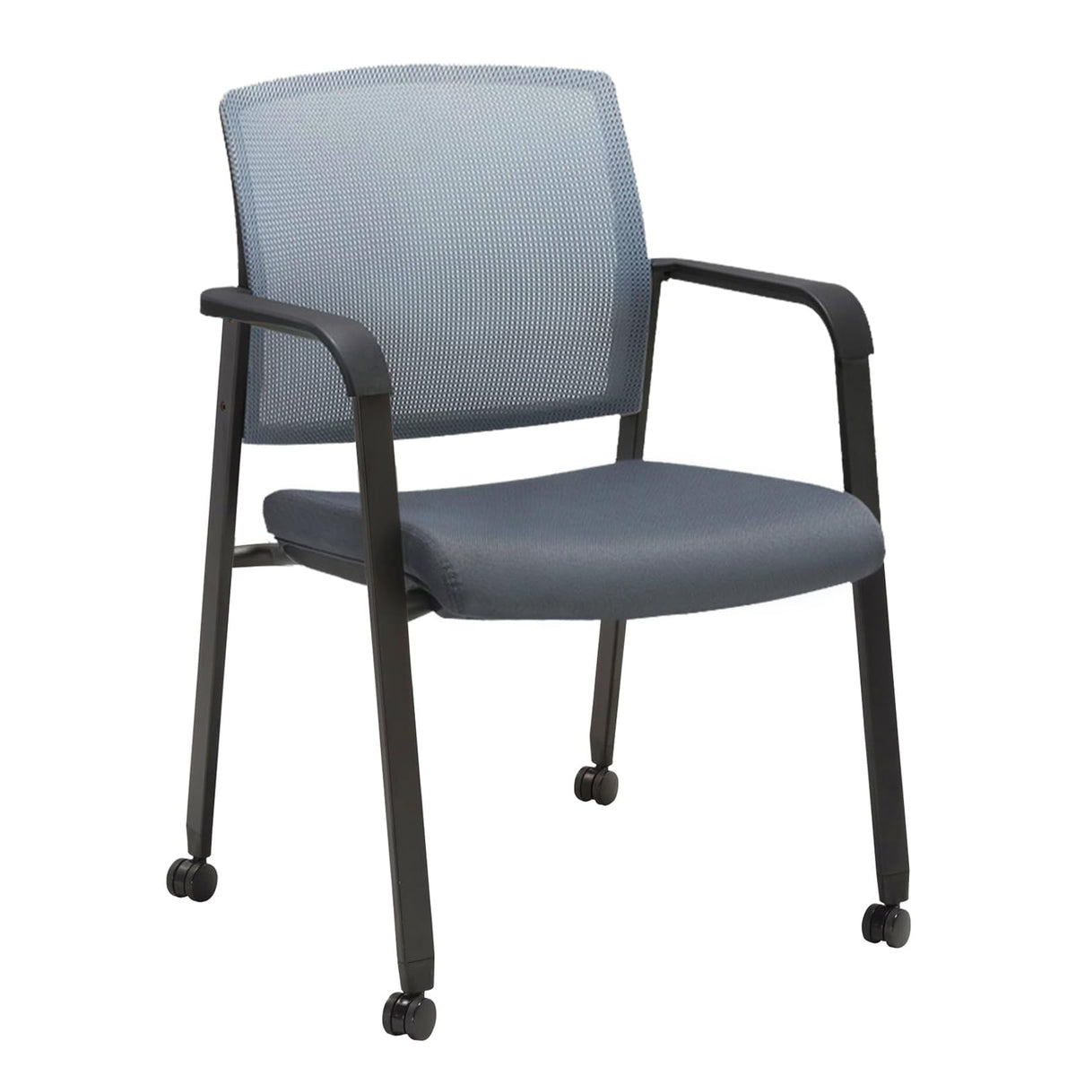 Clatina Mesh Back Guest Reception Arm Chairs with Wheels, Waiting Room Chairs with Upholstered Fabric Seat and Ergonomic Lumbar Support for