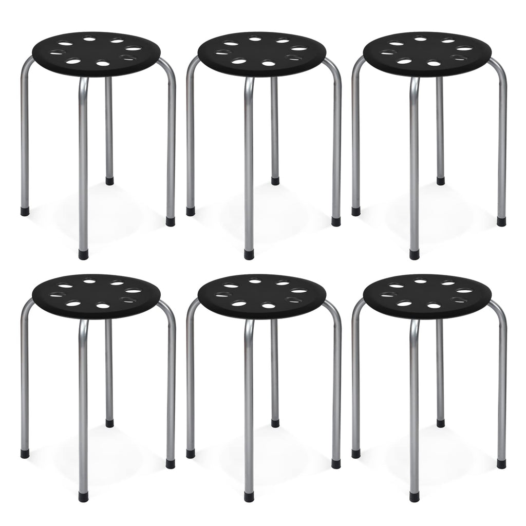 Costway 17.5-inch Height 6-pack Round Plastic Stack Stools, Black+grey, 14.5" x 14.5" x 17.5" (W x D x H)