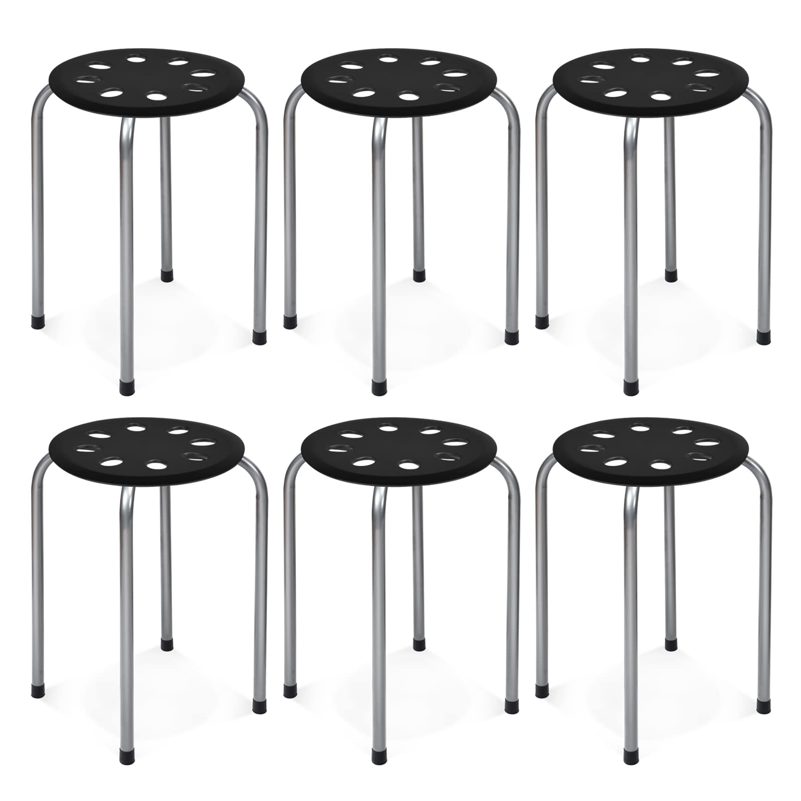 Costway 17.5-inch Height 6-pack Round Plastic Stack Stools, Black+grey, 14.5" x 14.5" x 17.5" (W x D x H)