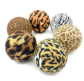 3” Welcome to the Jungle Safari Animal Print Fabric Wrapped Balls- Zebra Cheetah Tiger Jaguar Bowl Filler Orbs Set of 6 - Decorative Balls