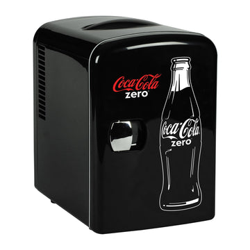 Coke Zero Mini Fridge - 6 Can Refrigerator for Bedroom Office, Portable Table Top Beverage Cooler, 12V 110V Refrigerador For Drinks, Soda, Wine Use In Car, Dorm, Outdoor, Patio