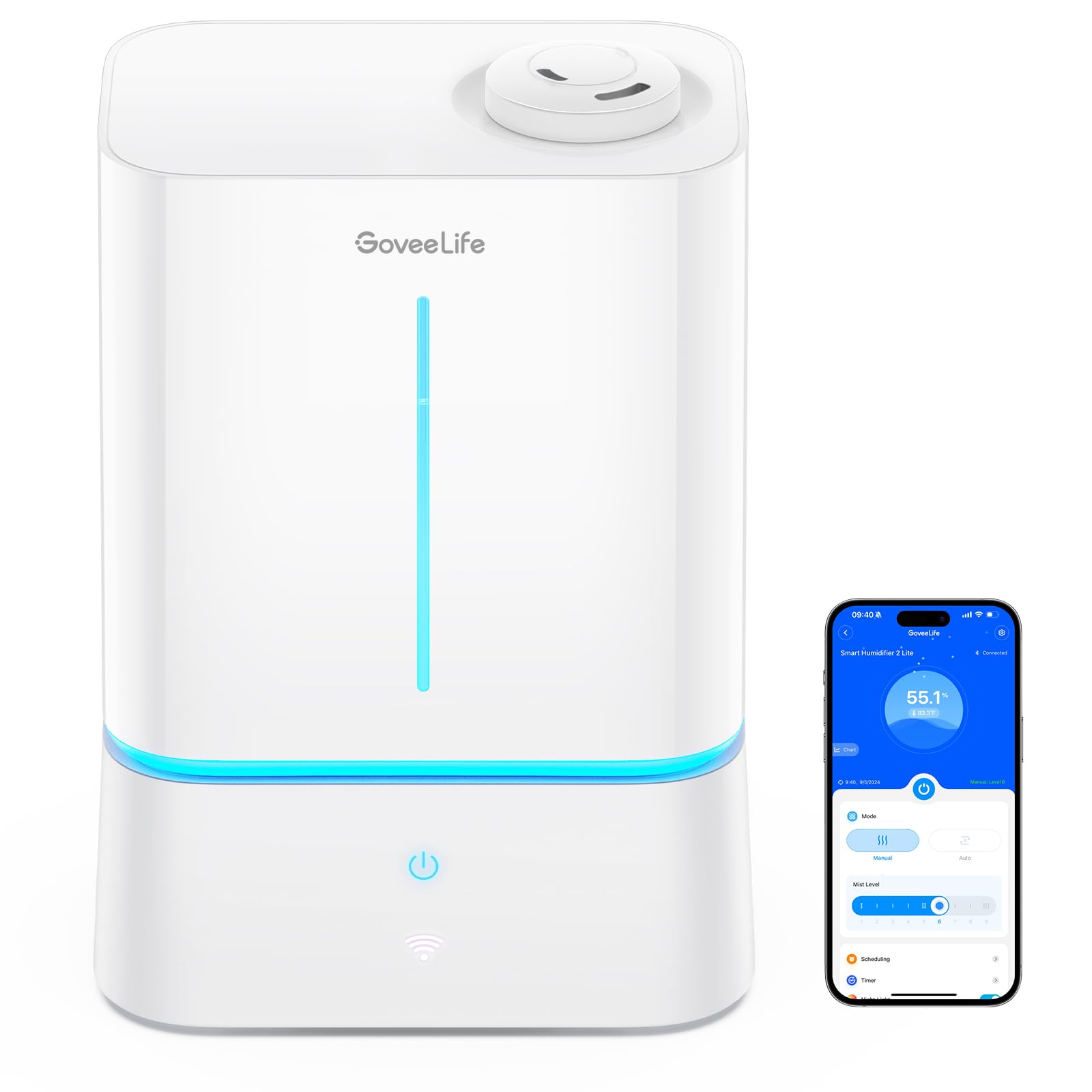 GoveeLife Smart Humidifiers for Bedroom, 4.5L Cool Mist Air Humidifiers with Scent Diffuser & Nightlight, 40H Runtime, Easy to Clean, Quiet Top Fill Ultrasonic Humidifier for Plant, Large Room, Baby