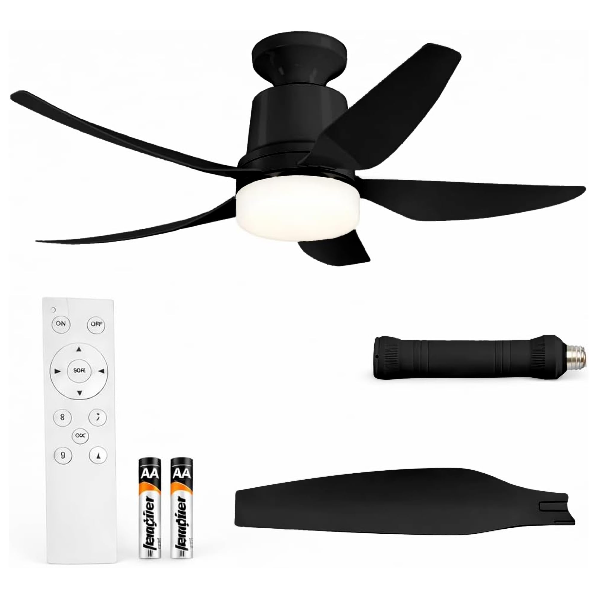 28.35" Socket Fan Light with Remote, Ceiling Fan Lights with E26 Base, 4 Speeds, 3000K-6500K Dimmable LED, 2-in-1 Socket Light for Patios, Garage, Bedroom, Living Room, Closet, and Small Rooms (Black)