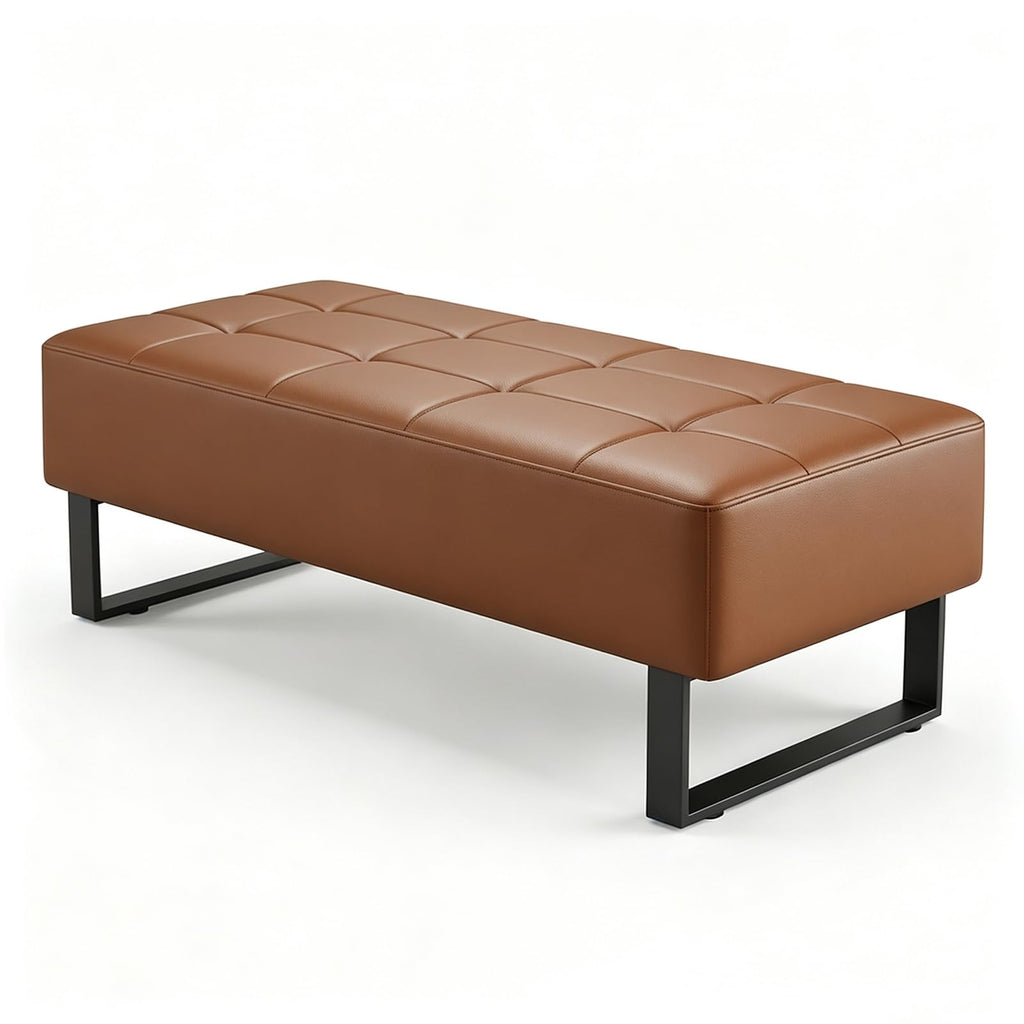 Waiting Room Bench Faux Leather Office Guest Chair Upholstered Lobby Furniture for Home Conference Room Beauty Salon Shop Barbershop Small