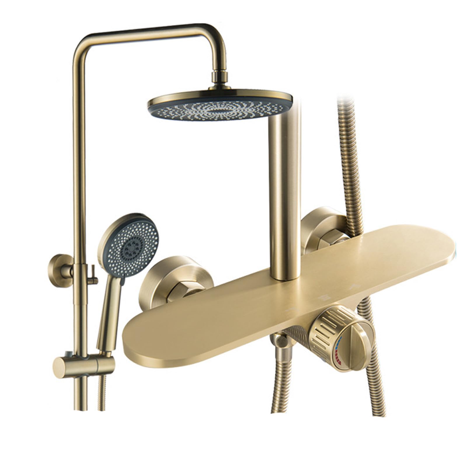 Shower System Brushed Gold Bathroom Shower Faucet Set 3 Functions Shower Fixtures Shower Kit with Valve and Rain Shower Head, 3 Modes Handheld Shower Head