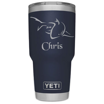 Shark Design w/Name, Laser Engraved yetti, Stainless Steel Tumbler With Your Choice Of NEW DuraCoat Colors - NOT A STICKER