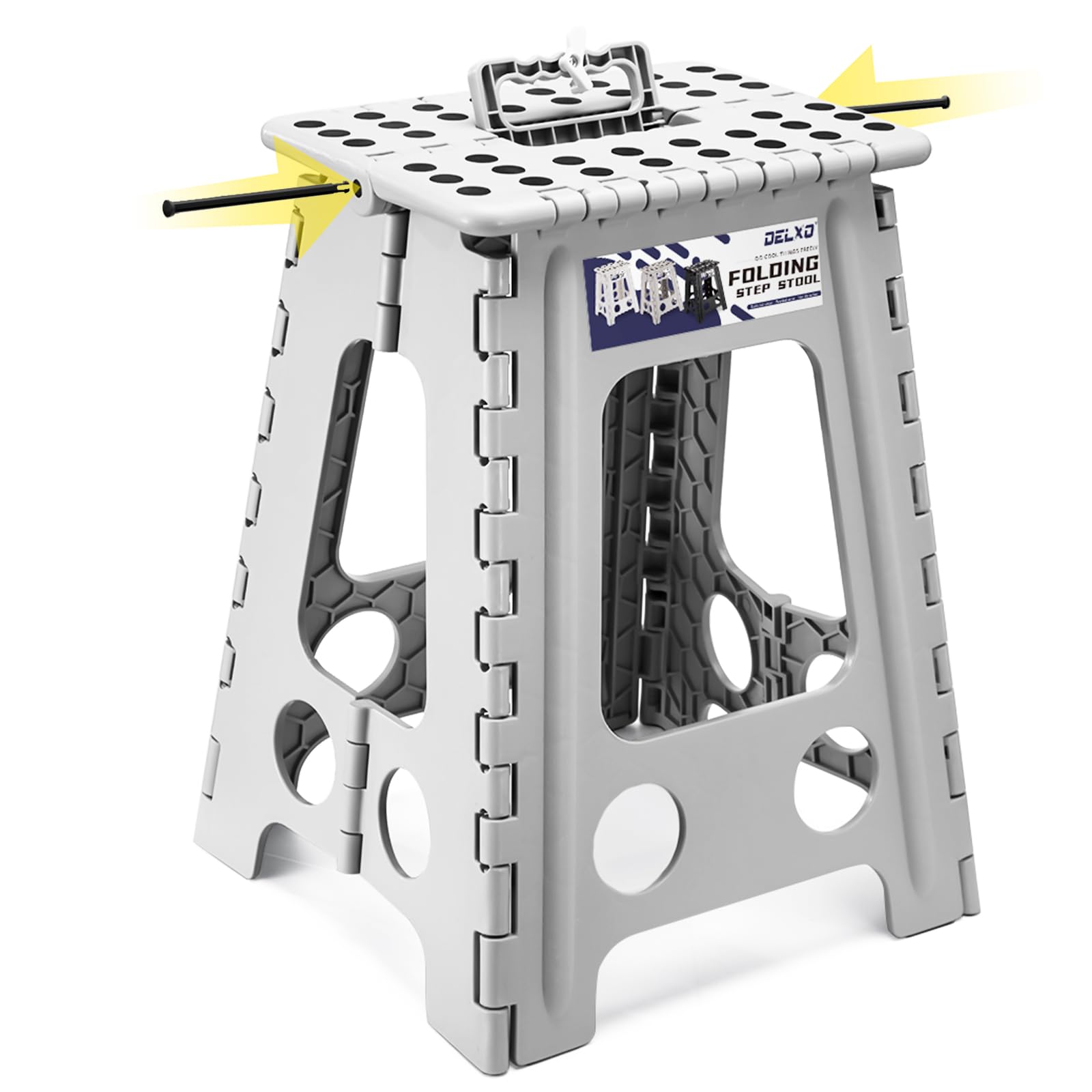 Delxo 17.5 Inch Folding Step Stool,foldable Step Stool for Adults Grey, Gray