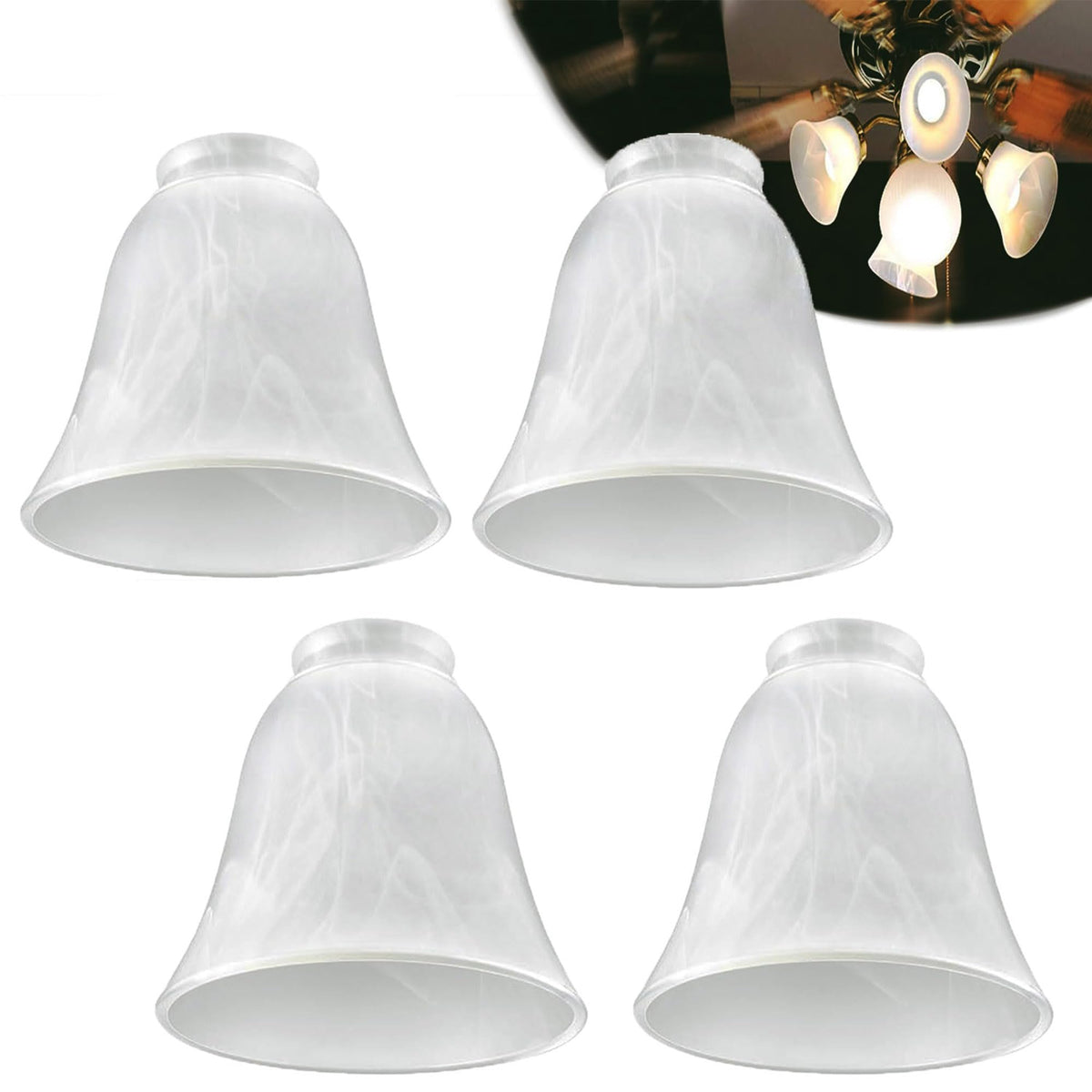 4 Pack Ceiling Fan Light Covers, Glass Ceiling Light Cover Transitional Style, Standard 2-1/8" Fitter Size Replacement Lamp Globes, Fan Lamp Fixtures Shades (Alabaster, 4-3/4'')