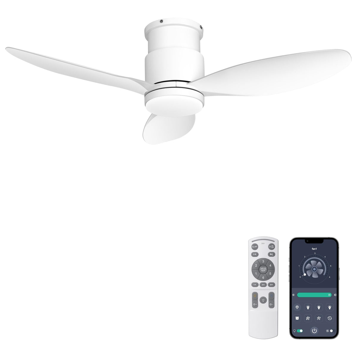 Ohniyou 42'' Flush Mount Ceiling Fans with Lights, Remote/App Control, Dimmable, Silent Indoor/Outdoor Ceiling Fan for Porch, Bedroom, Kitchen, White