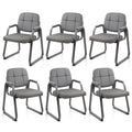 Clatina Leather Guest Chairs Set of 6, Office Reception with Padded Arms, Desk Chair with Sled Base for Office Conference Waiting Room, Grey