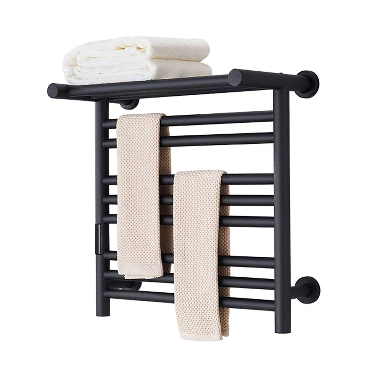 Electric Heated Towel Rail with Timer, 8 Bar Wall Mounted Towel Warmer Drying Rack with Top Shelf, Constant Temperature 304 Stainless Steel Bathroom Towel Radiator, 80W,Black,Hadrwired (Black Plug in)