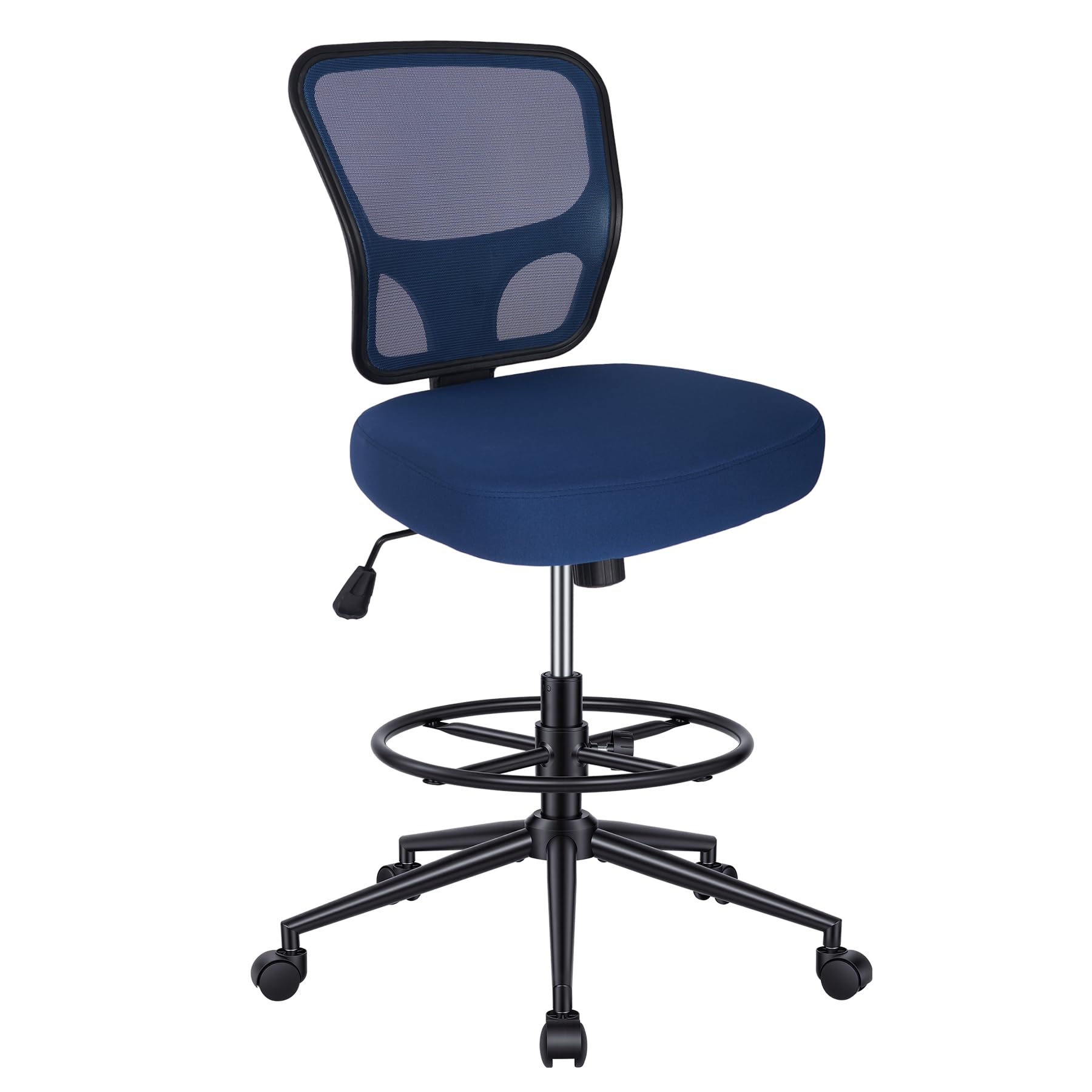 Armless Drafting Chair Tall Office Chair for Standing Desk - Adjustable Height Mesh Ergonomic Drafting Stool with Foot Ring & Wheels, Rolling