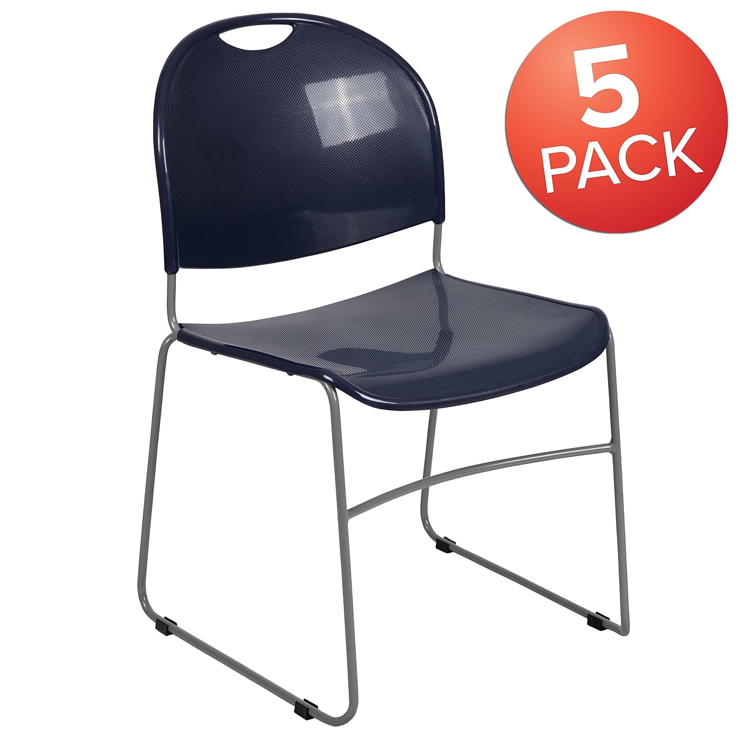 Flash Furniture Hercules Stack Chair, Navy, 5-pack, Set of 5, Navy Plastic/silver Frame