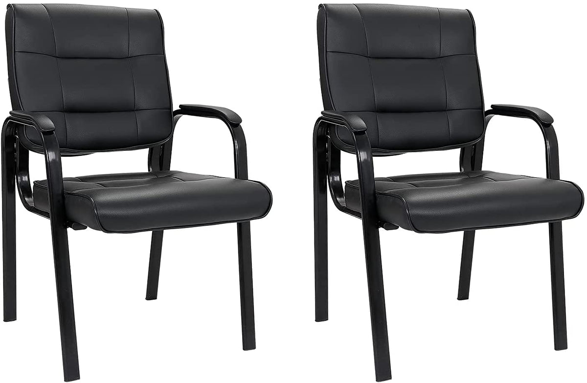 Jupiterforce Waiting Room Chairs, Leather Office Reception Guest Chair No Wheels with Padded Arms Rest for Home Conference Lobby Area Meeting