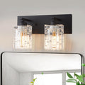 Matte Black Crystal Bathroom Vanity Light,2 Lights Modern Bathroom Wall Light,Over Mirror Light Fixtures for Living Room, Bedroom, Hallway
