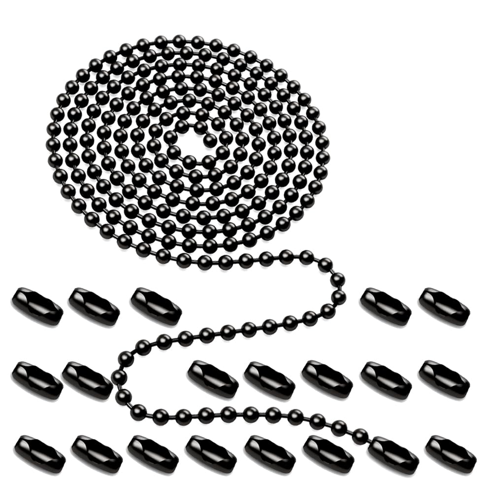Black Ceiling Fan Pull Chain, 160", 3mm Beaded Ball | Rustproof, 20 Matching Connectors, For Ceiling Fans/Lighting Fixtures