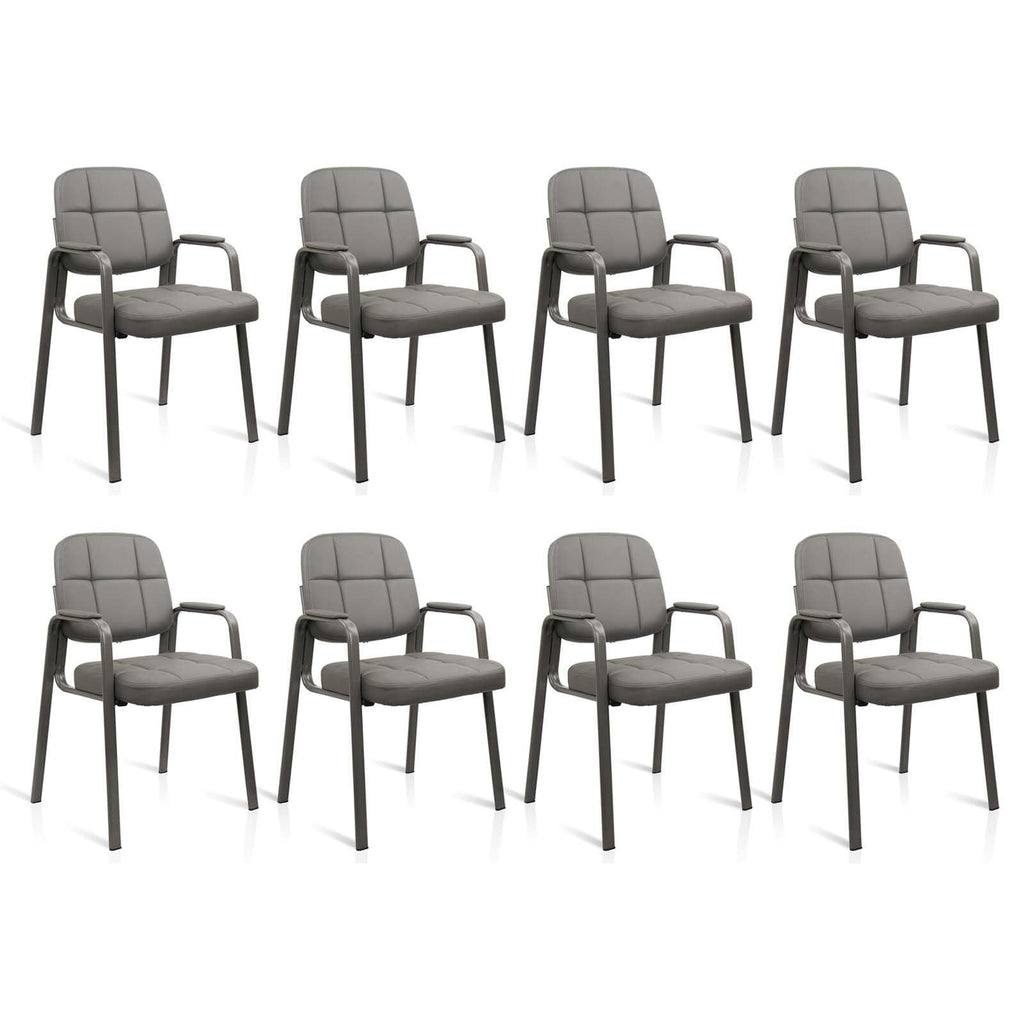 Cllatina Waiting Room Chairs with Padded Arms Leather Guest Chair No Wheels for Office Reception and Conference Desk Gery, 8pk, Grey