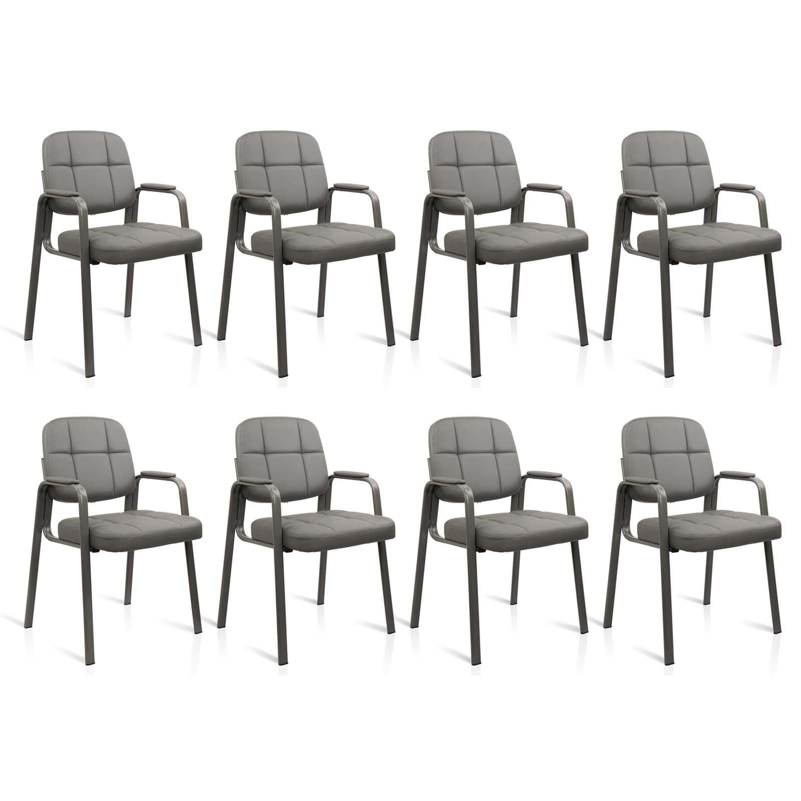 Cllatina Waiting Room Chairs with Padded Arms Leather Guest Chair No Wheels for Office Reception and Conference Desk Gery, 8pk, Grey