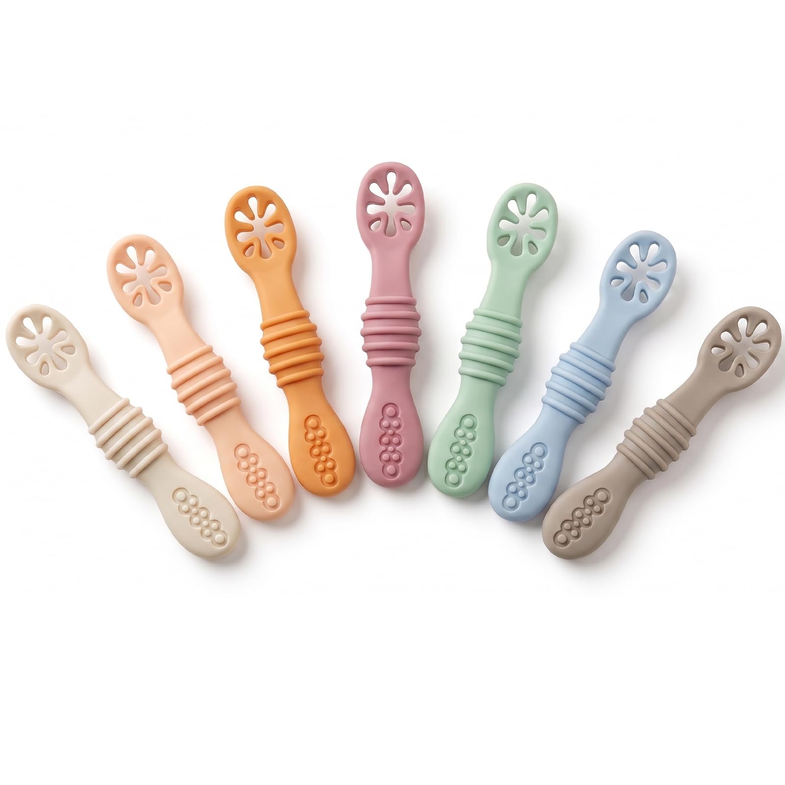 PandaEar 7 Pack Baby Spoons, Soft Silicone Self-Feeding Utensils for Babies & Toddlers, BPA-Free Silicone First Stage Training Spoon with Easy-Grip Handle