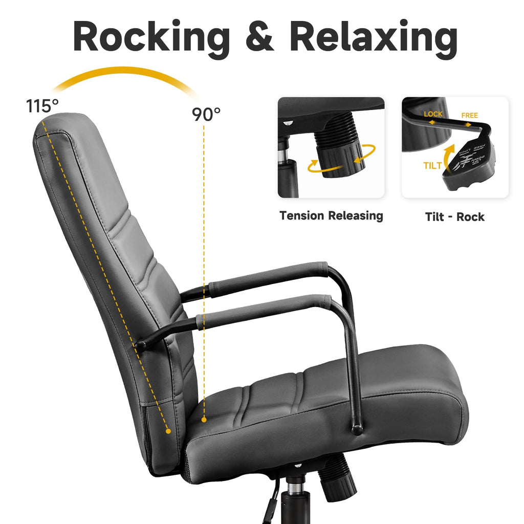 Office Desk Chair Leather, Conference Room Chairs with Wheels, Modern Executive Office Chairs Adjustable Height, Ergonomic Swivel Rolling