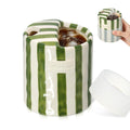 10oz Ceramic Coffee Mug with Sip Hole & Silicone Sleeve, Cute Novelty Hand-Painted Striped Porcelain, Microwave & Dishwasher Safe, Gift for Coffee Lover - Green