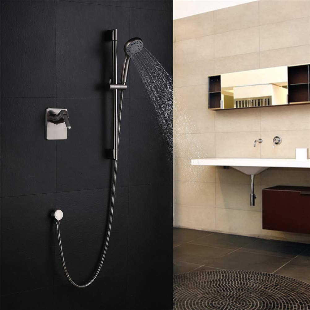 Bathroom Wall Mounted Brass Rain Shower Faucet System in Brushed Nickel Finish Simple Atmospheric Brushed Wall-Mounted Concealed Shower Set