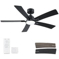 52 Inch Black Ceiling Fans with Lights and Remote, Downrod Style with 5 Blades, Modern Design For Indoor Bedroom Living Room/Outdoor Covered Patio, 6 Speed Reversible DC Motor, 3CCT Dimmable LED