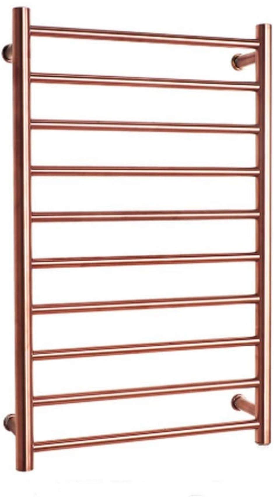 Wall-Mounted Electric Towel Radiator, Energy Saving Towel Warmer and Drying Towel Rack, 10 Bars, Small Stainless Steel Mirror Heated Towel Rack for Bathroom (Ba-Rose Gold