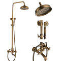Antique Brass Bathroom 8-Inch Rain Shower Faucet Wall Mount Dual Cross Handle Bathtub Shower Mixer Tap with Hand Sprayer,Luxury Shower Set
