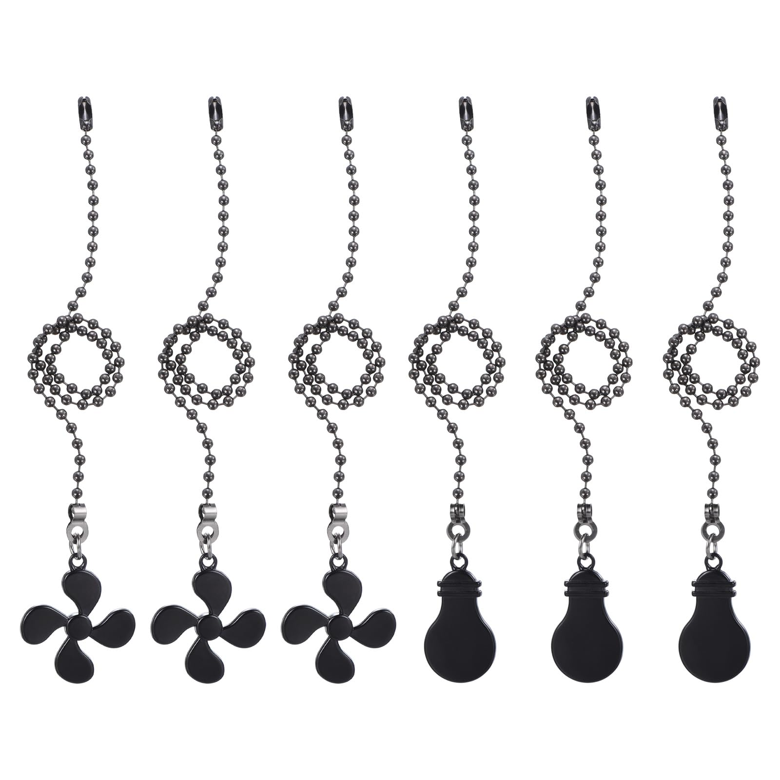 UXCELL 13 Inch Ceiling Fan Extender Set, 6 Pcs Beaded Ball Fan Pull Chain with Decorative Light Bulb and Cord, Black