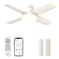 DREO Ceiling Fans with Lights, 12 Speeds & 3 Fan Modes, Quiet DC Motor, Low Profile Easy to Install, Flush Mount Smart Ceiling Fan with Dimmable LED, 12H Timer for Bedroom, Remote, White, 44''