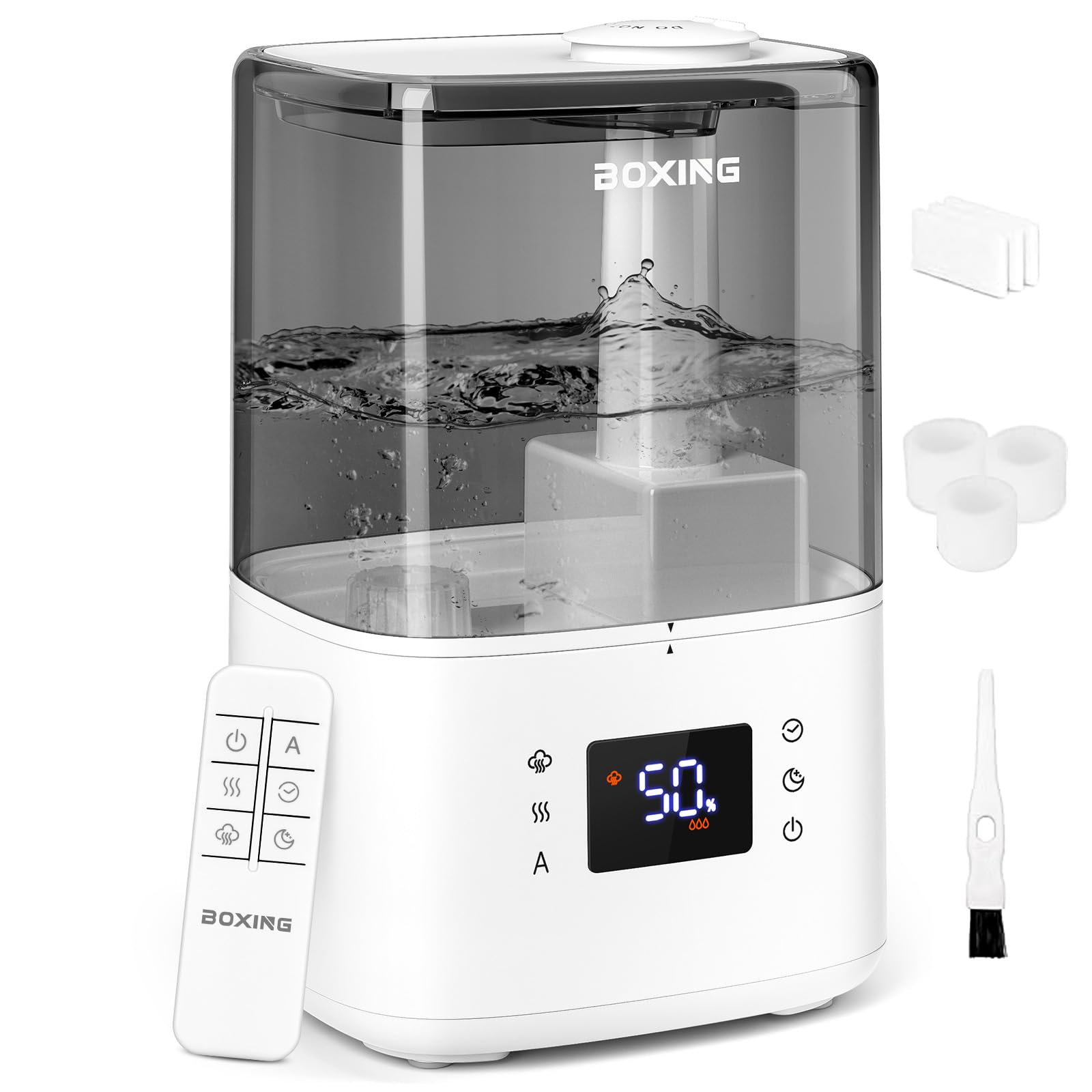 BOXING 4.5L Warm and Cool Mist Ultrasonic Humidifier for Bedroom Large Room, Top Fill Essential Oil Diffuser with Remote, Auto Shut-Off Quiet Sleep Mode, Humidistat, Timer, BPA-Free, 45H Runtime