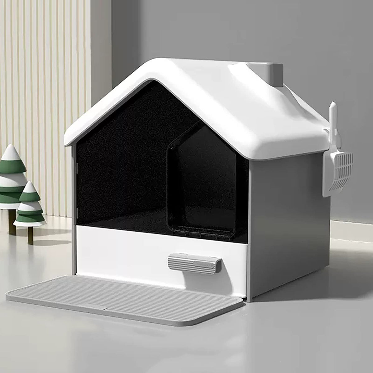Cat Litter Box,Fully Enclosed Litter Box Holds Odors,Prevents Urine and Litter Leakage,Assembly Free,Easy to Clean Stylish Litter Box Furniture with Pull-Out Litter Tray and Litter Scoop ( Color : Gra