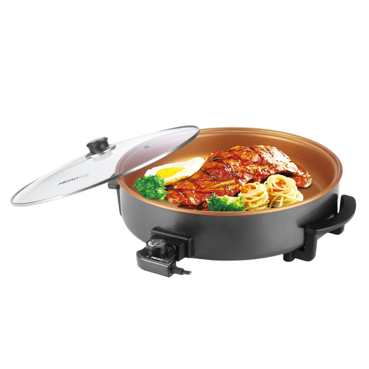 16" Extra Large Electric Skillet with lid, Ceramic Nonstick Coating Electric Frying Pan, 1500W Quick & Even Heating, 5 Adjustable Temperature Control, Tempered Glass Lid & Cool-Touch Handles