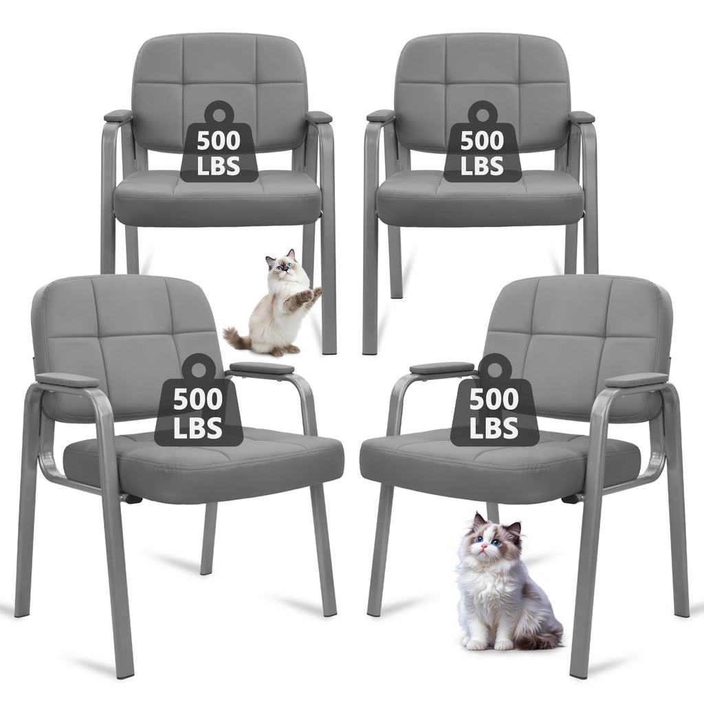 Clatina Big & Tall 500 Lbs Waiting Room Guest Chair, Leather Office Reception Chair No Wheels with Padded Arms for Elderly Home Desk Conference