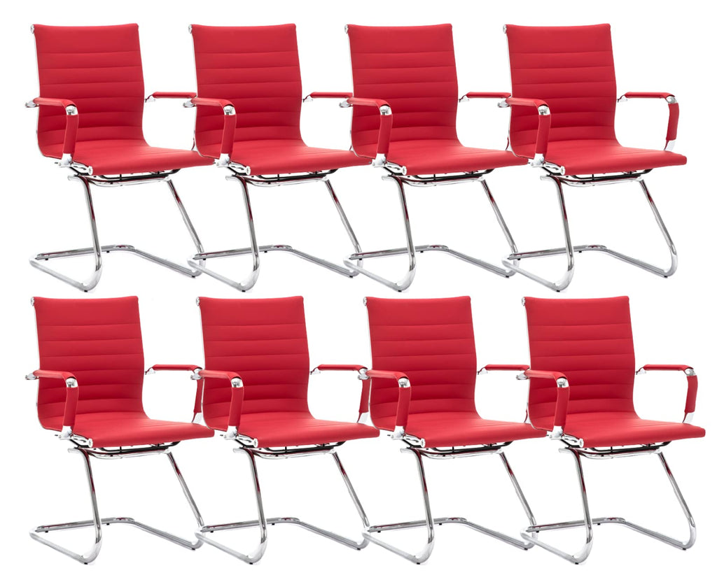 Cimota Waiting Room Chairs Leather Office Guest Chair Mid Back Reception Chairs with Sled Base for Meeting/patient/conference Room, Red Set of 8