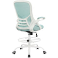 Hylone Drafting Chair Tiffany Blue, Tall Office Chair Standing Desk Stool with Adjustable Height, Foot Ring, Flip-up Arms, Mesh High-back