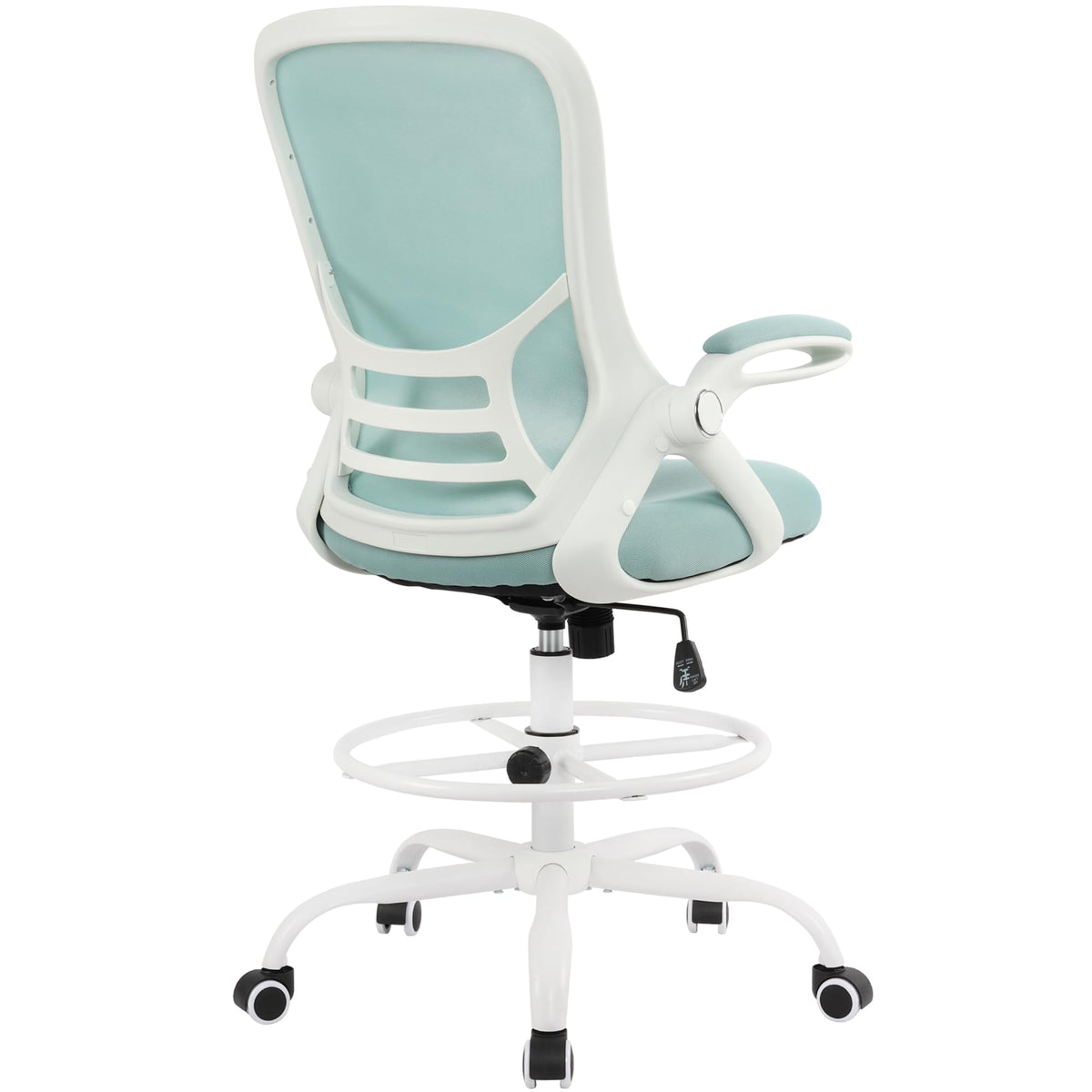 Hylone Drafting Chair Tiffany Blue, Tall Office Chair Standing Desk Stool with Adjustable Height, Foot Ring, Flip-up Arms, Mesh High-back
