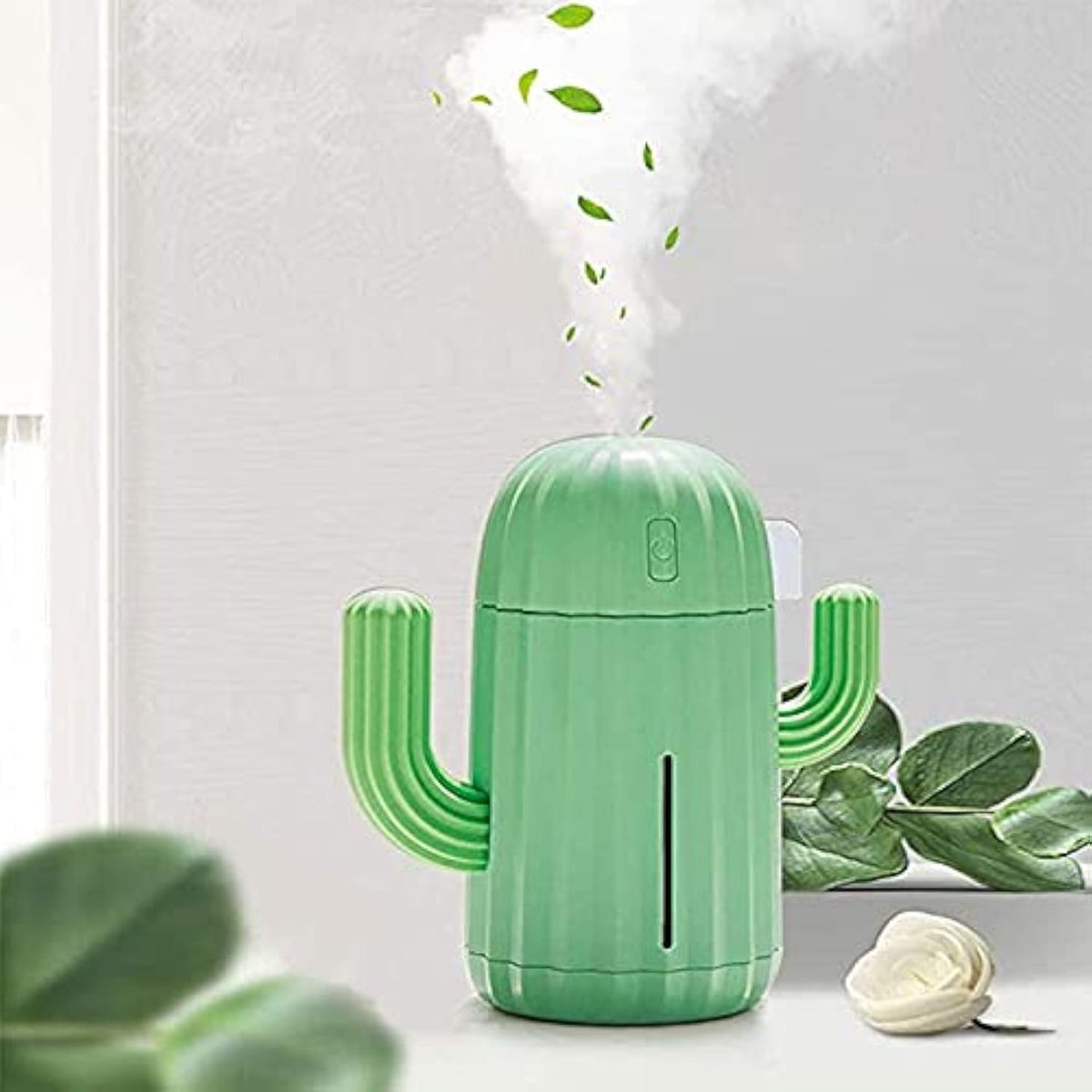 Mini Humidifier Single Room Humidifiers with Night Light Portable Cactus Air humidifier for for Yoga, Office, spa, Bedroom?Baby Room?Silica Gel Diffuser for tap Water only(Green)